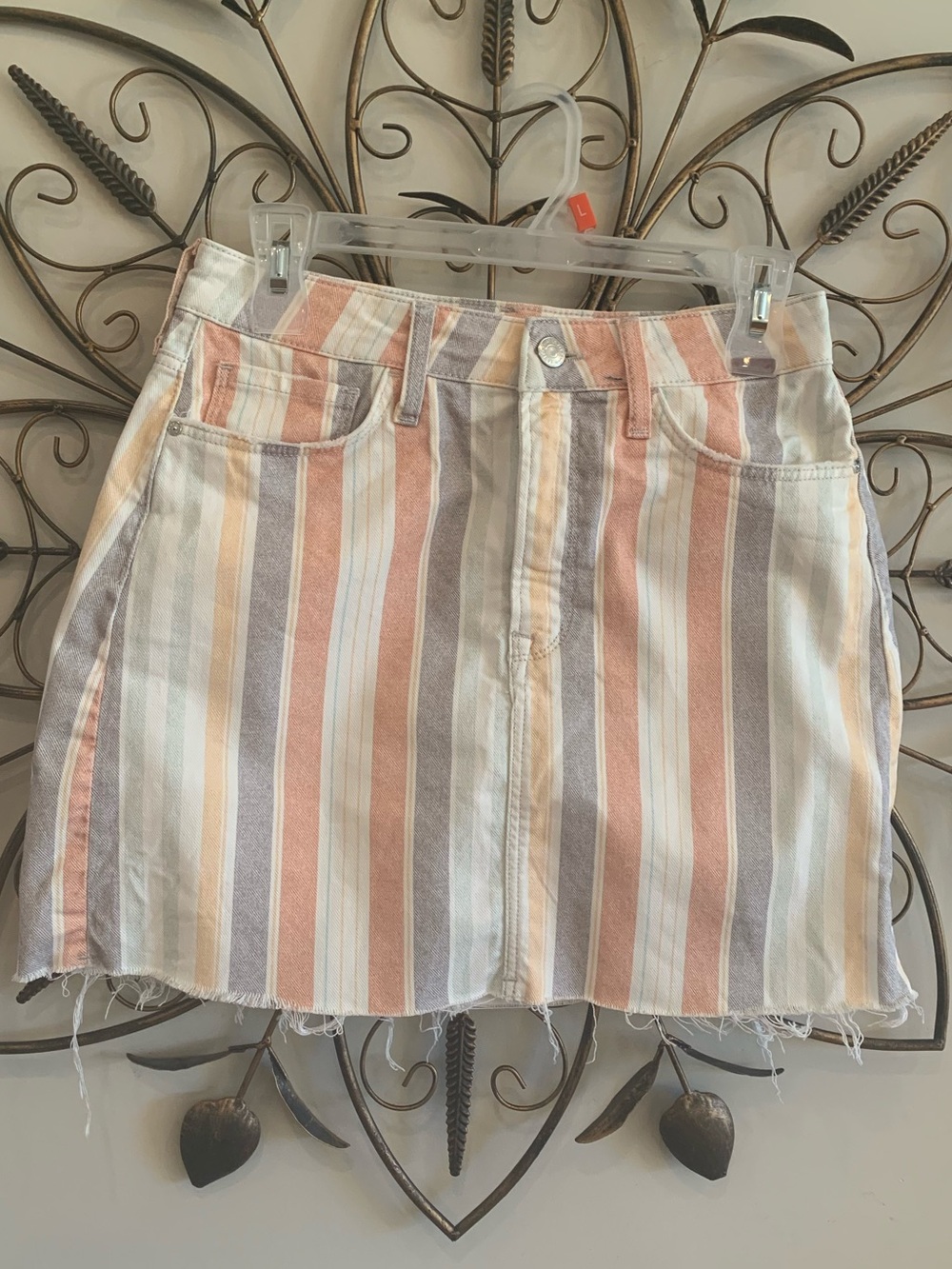 Mavi Striped Pastel Mini Skirt - Peach, Blue, Gray, Cream